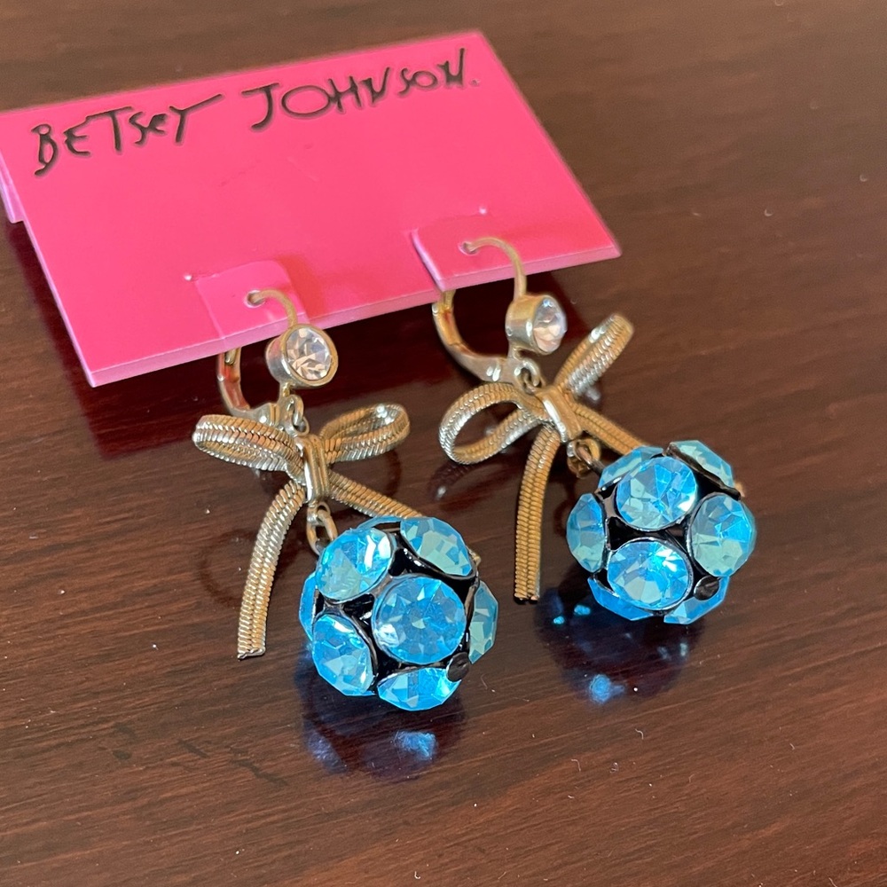 Betsey Johnson Turquoise Crystal Bow Earrings